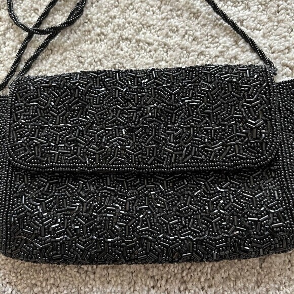 Inge Christopher Black Beaded Handbag Evening Wedding Formal Crossbody Vintage - Picture 3 of 6